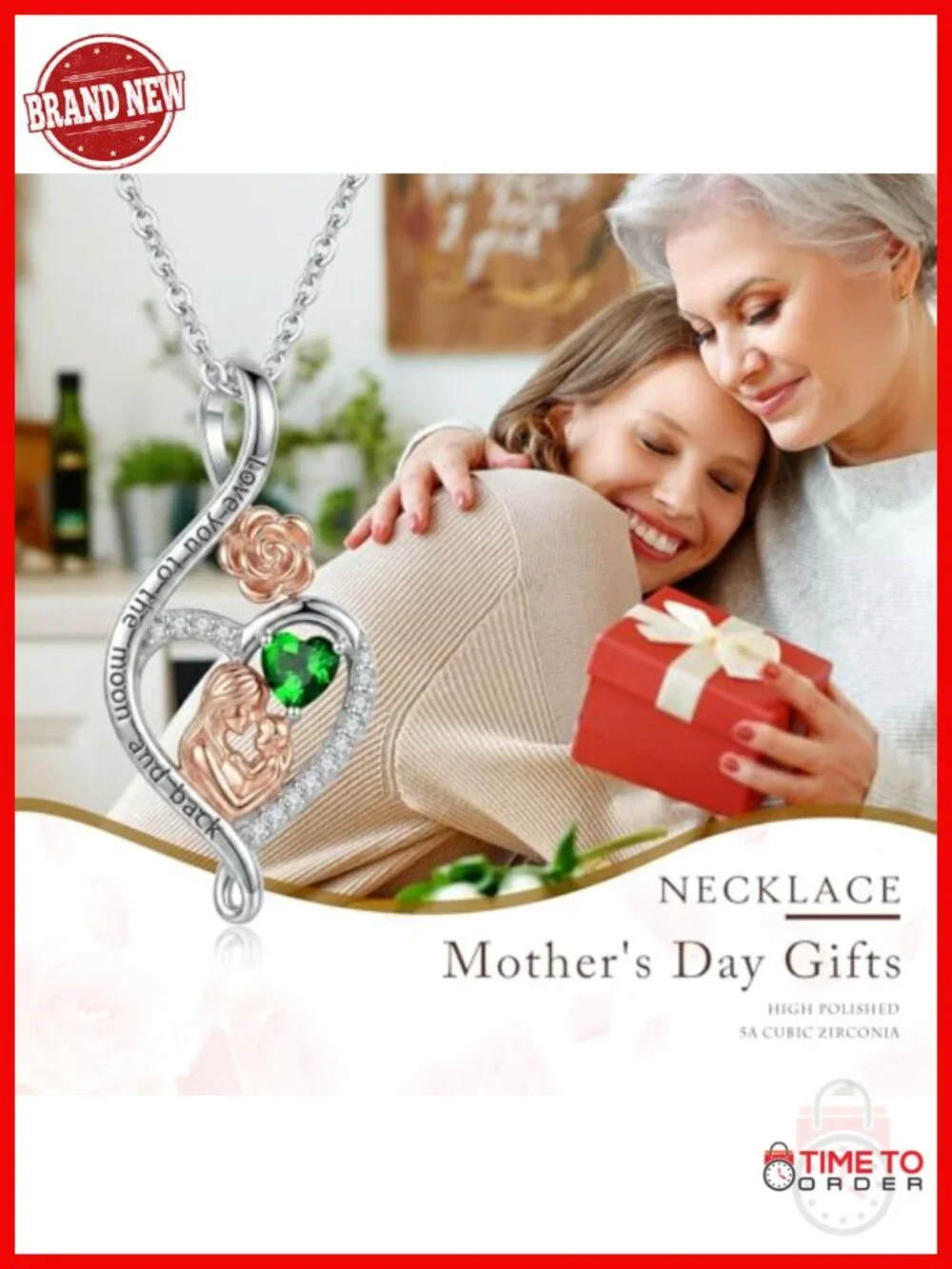 Rose Heart Infinity Birthstone Pendant Necklace Mother's Day Gift